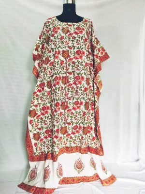 pure cotton kaftan in red floral print