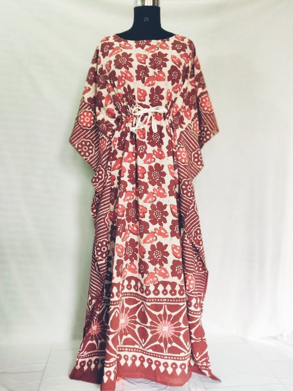 Pure Cotton Kaftan floral print brown - Indic Brands