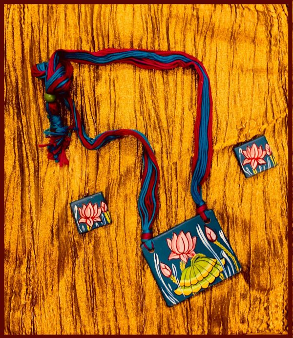 blue and red handcrafted neckpiece