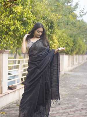 Midnight Fuljhadi : Black and Golden Handloom Saree