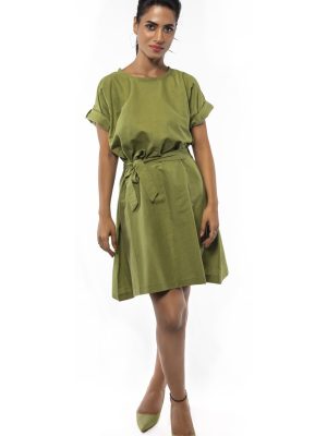 drop shoulder dress, linen, green