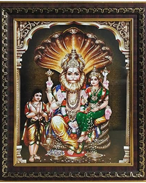 Single Frame God Photo/Narasimha Swamy Gold (Brown, Standard Size)