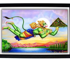 God Hanuman Ji Flying with Dronagiri Mountain HD Photo Frame Bajrangbali Pavanputra Hanumanji (Wood, HD Poster with Frame, Multicolour, 32.5X1X22.5 cm)