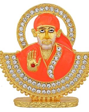 Gold Plated, Deep Orange Shirdi Sai Baba Idol, Home Decor, puja Article, God Stand