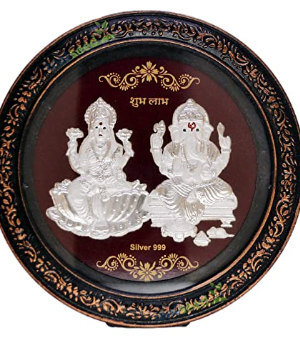 Laxmi Ganesh Silver Plated Round Frame | Laxmi Ganesh Ji Silver Plated Round Classic Frame | Laxmi Ganesh Ji Frame for Home Temple | Gods Photo Frames | Hindu God & Goddesses Frames