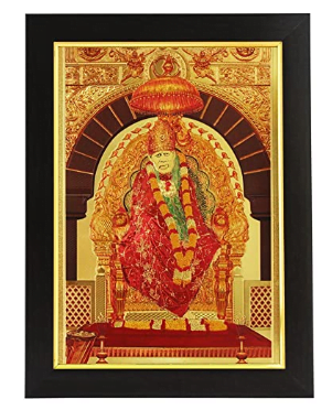 Gold Plated Photo Frame of God Sai Baba of Shirdi (Wood, 26x1x35 cm, Multicolour)