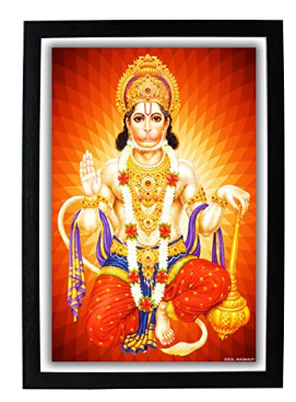 God Hanuman ji HD Photo Frame Lord Bajrangbali Pavanputra Hanumanji Positive Vibes (Wood, Poster with Frame, 22.5x1x32.5 cm)