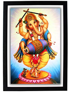 Dancing God Ganesh Ji HD Photo Frame Ganesha Vinayagar Vinayaka Ganpati Ganapathy Gajanand Poster with Frame Painting (Wood, Multicolour, 22.5X1x32.5cm)