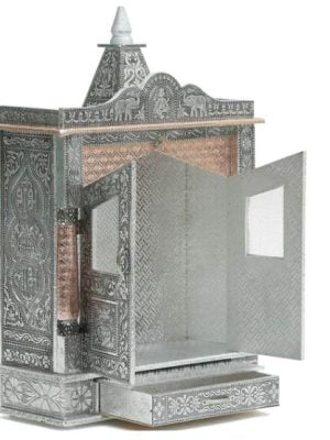 Silver Wood & Aluminium Pooja Mandir With Door