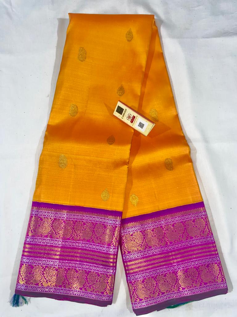 Blue and gray Kanchivaram soft silk saree - tiny border - silk mark ce –  shakthistyles