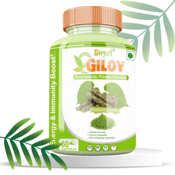 Giloy Capsule, Divya Shree, Ayurvedic, Healthy Skin, Immunity, Boost Energy, 800mg, Natural Remedy, Herbal Supplement, Digestive System, Vitality, Respiratory System, Antioxidants, Detoxification, Metabolic Rate, Joint Health, Mental Clarity, Cholesterol Levels, Blood Circulation, Skin Health, Brain Function, Immune System, Nervous System, Stress Relief, Immunity Support