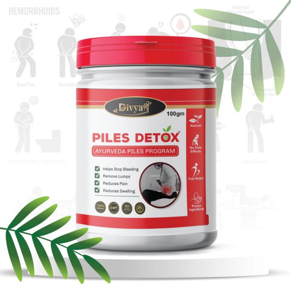 Piles, Hemorrhoids, Anal Fissure, Swelling, Bleeding, Itching, Burning, Pain, Constipation, Inflammation, Natural Herbal Remedy, Ayurveda, Ayurvedic, Divya Shree, Detox, Powder, Herbal Supplement, Digestive Health, Rectal Support, Anal Care