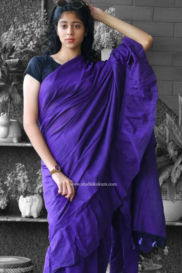 Cool Kokila - Pure Cotton Ruffle Saree in Purple Colour